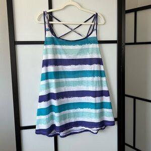 [2X] Addition Elle Women’s Blue, White & Purple Striped Racer Back Tank Top